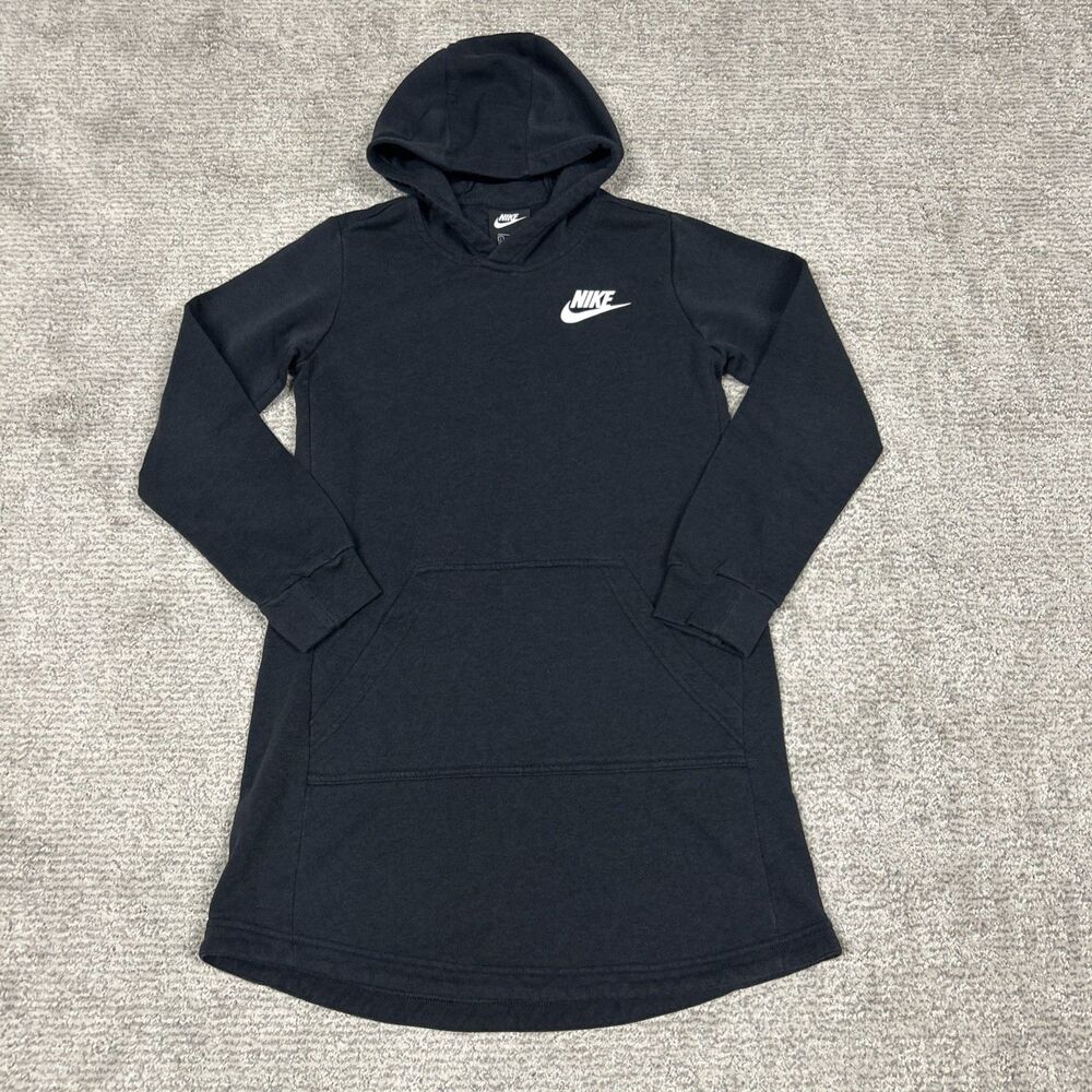 Nike Sweatshirt Dress Girls Large Hooded Athletic Front Pocket Black Stretch